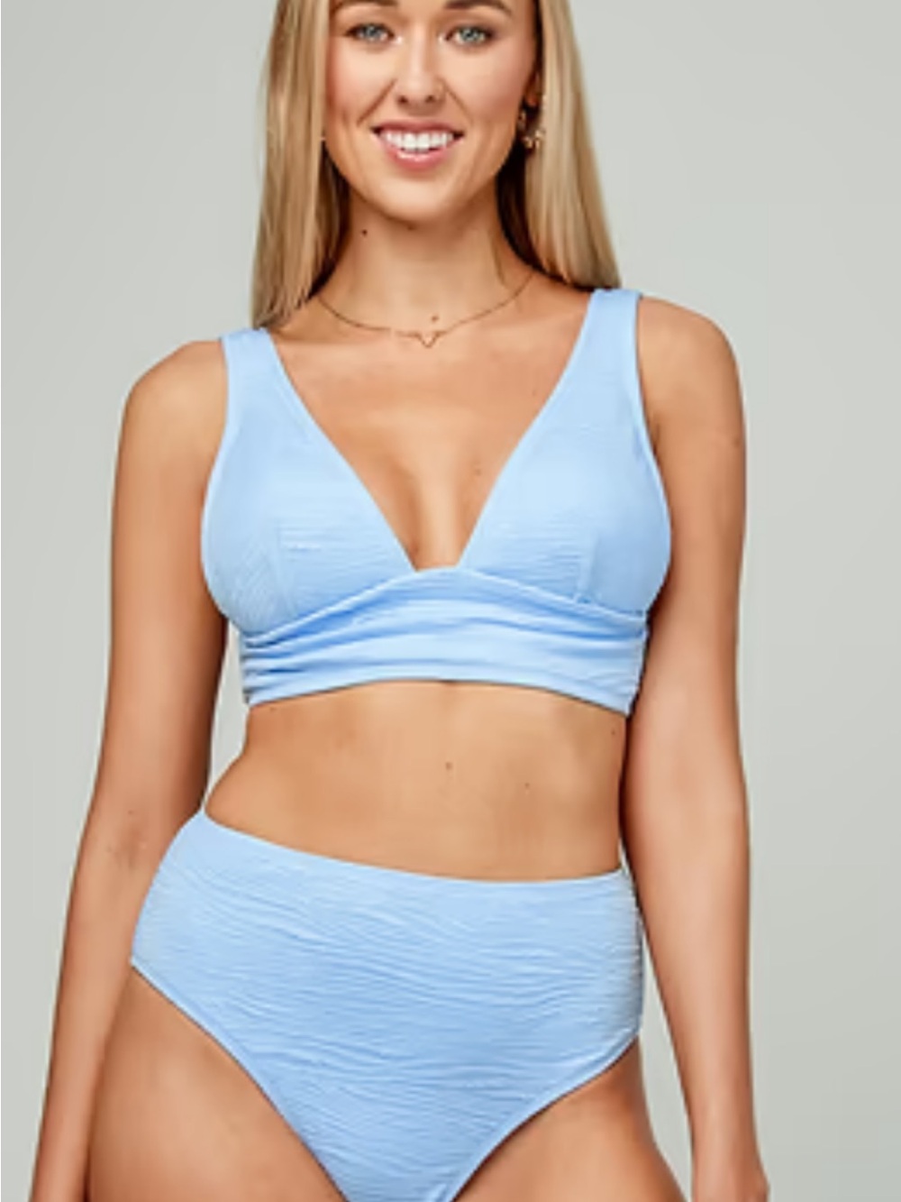 NWT Cupshe Light Blue Women's High-Waist Bikini Set - Soft Ribbed Two-Piece